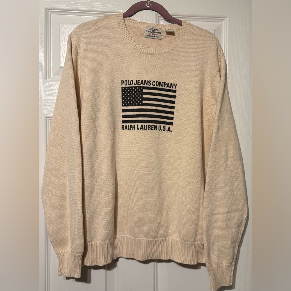 Ralph Lauren Polo Jeans Preppy Fisherman Coastal Flag Sweater. Men’s XL